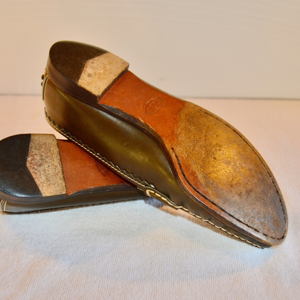 Olive Green Contrast Stitching Driving Flats Made in Italy 🇮🇹 - Picture 10 of 13